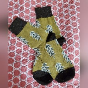 Wool socks mustard & brown  trees Forrest fall winter Christmas soft New